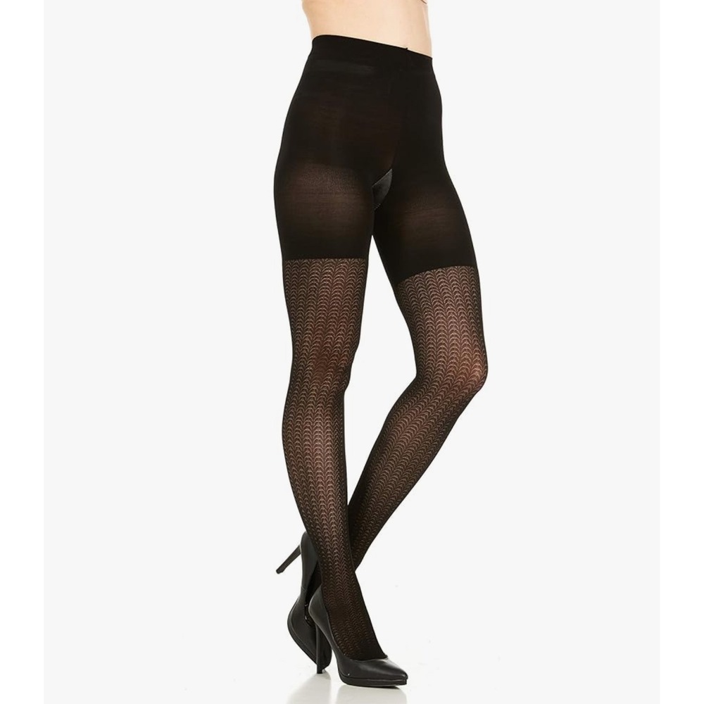 Assets By Spanx Black Wishbone Textured‎ Shaping Tights, Size 2
